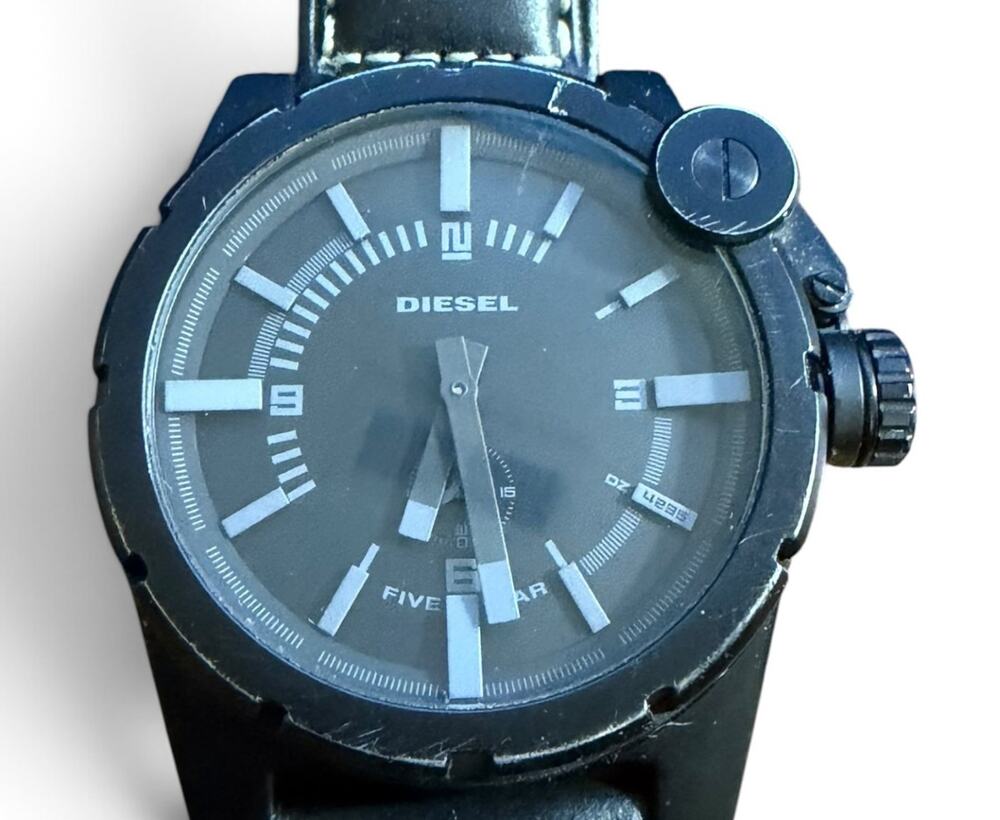 Diesel DZ-4235 Men's Black Leather Strap Watch "Only The Brave" 5 Bar Water